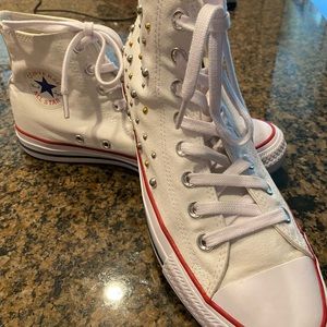 Converse Chuck Taylor All Star Hi Tops White With Gold & Silver Studs